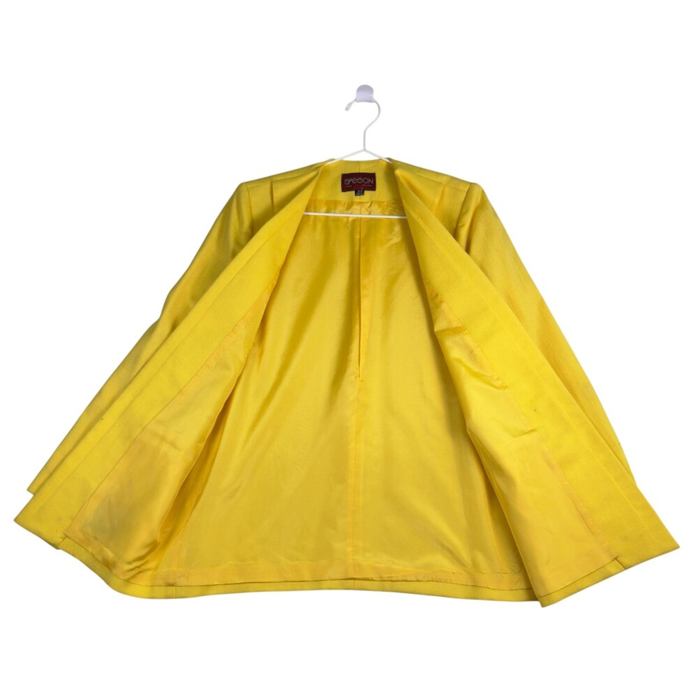 Vintage 80s SASSON Longline Blazer Open Front Bright Yellow Power Dressing Sz S - Picture 3 of 12